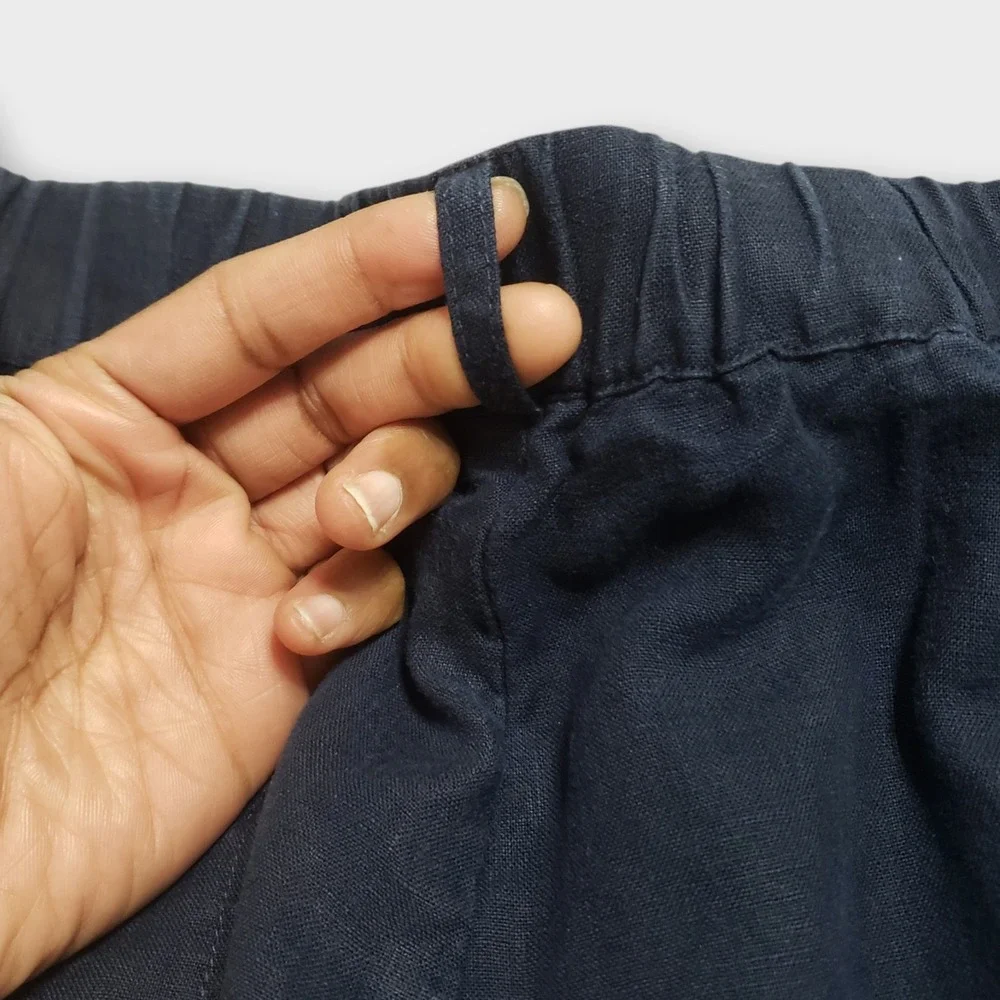Quince European Linen Pants Deep Navy Blue Cropped Elastic Waist Medium